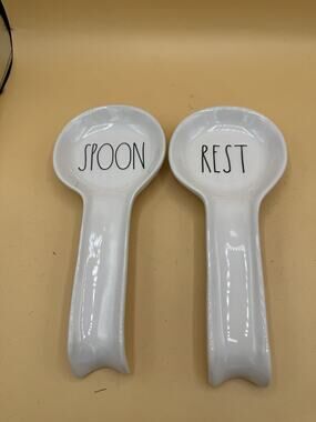Rae Dunn Spoon Rest Set SPOON REST White Ceramic Artisan Collection Magenta